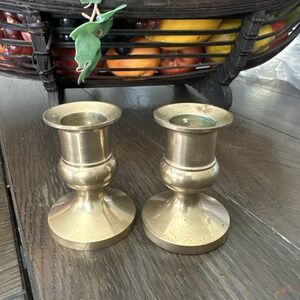 Vintage Brass Candlestick Holders Set of 2 Elegant Table Decor 2.5" Tall EUC